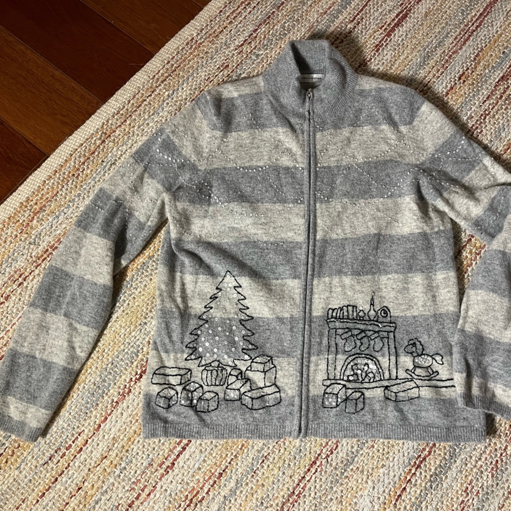 Marisa Christina Christmas Sweater Lambswool Rabbit Hair Blend Full Zip
